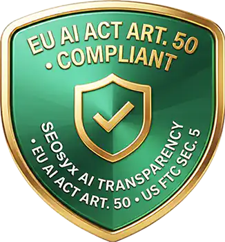 Sello EU AI Act Art. 50 Compliant - SEOsyx AI Transparency